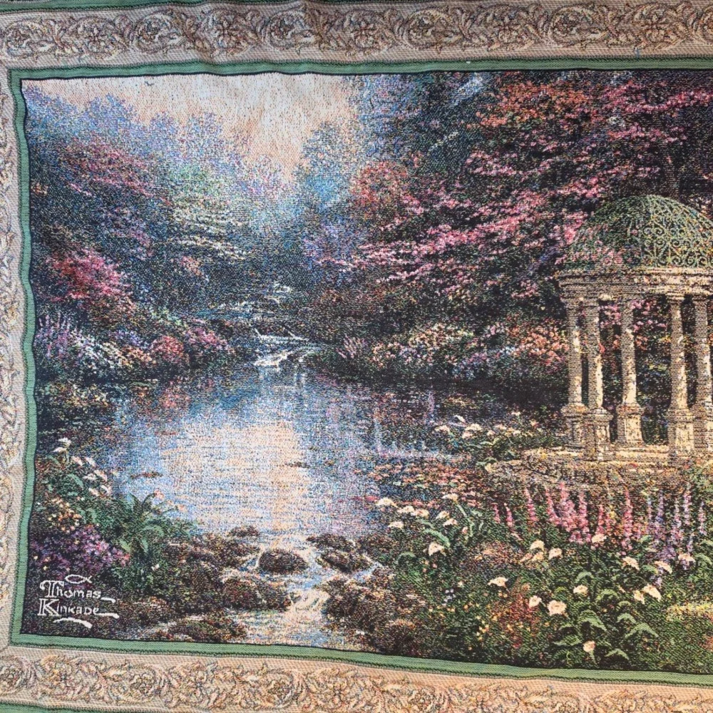 Thomas Kinkade 44x64 Tapestry Throw Blanket Painter of Light Garden Gazebo Scene